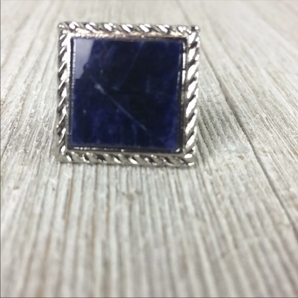 Vintage Marbleized Blue Glass Square Links & Tack